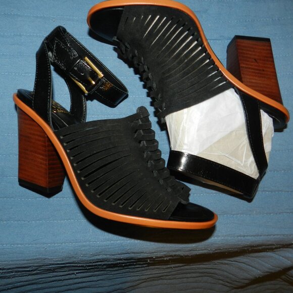 Vince Camuto Woman's Frenela Black Suede Woven Block Heel Shoes NWT - Picture 7 of 11